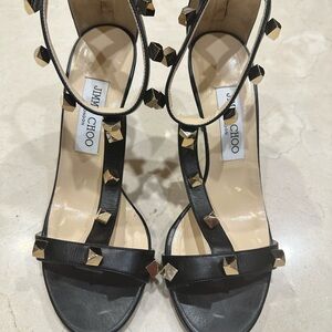 Jimmy Choo Black and Gold Studded Heels